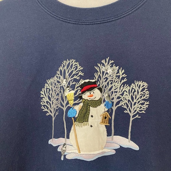 VTG Top Stitch Navy Snowman Winter Crewneck Sweater - Picture 6 of 8